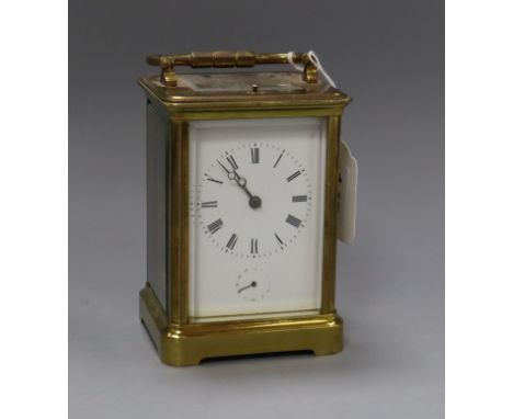 A brass cased hour repeating carriage clock height 13cm