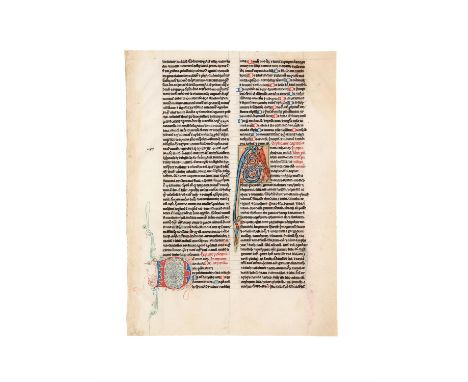 Leaf from the Gale 'Glastonbury Bible' with a large animal initial, in Latin, illuminated manuscript on parchment[England (pe