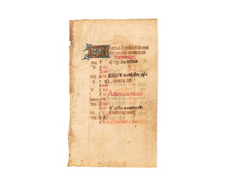 Leaf from a miniature Book of Hours, in Latin, illuminated manuscript on parchment [England, or Low Countries made for Englis