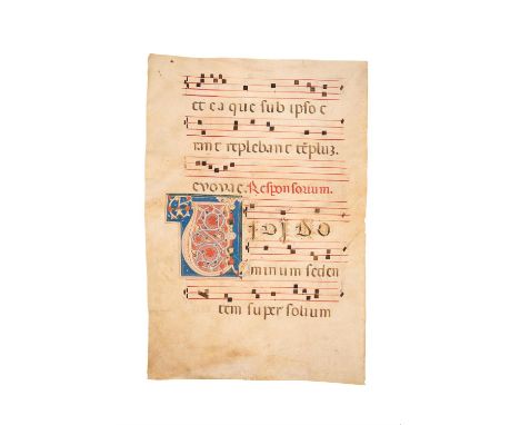 Large decorated initial on a leaf from an antiphoner, in Latin, manuscript on parchment[Italy (probably Bologna, perhaps Arez