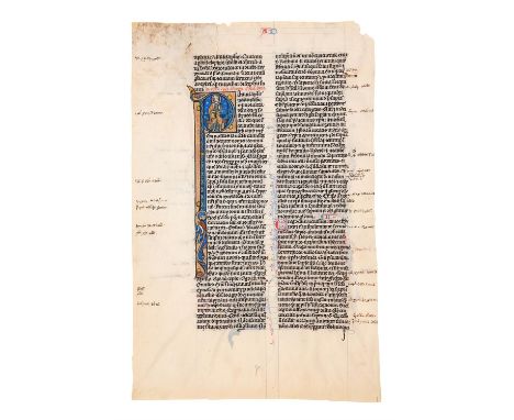 St. Paul seated and holding a golden book, in an initial from a fine Bible, in Latin, illuminated manuscript on parchment[Nor