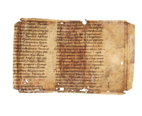 Bede, Explanatio Apocalypsis, in Latin, cutting from a large decorated manuscript on parchment[France or Low Countries, proba