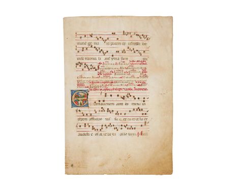 Leaf from an early Gradual with a decorated initial, in Latin, decorated manuscript on parchment [Italy (Bologna, or perhaps 