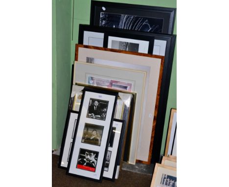 A quantity of framed photographic prints including moored boats, misty New York skylines, sailing boat, a print of Venice, re
