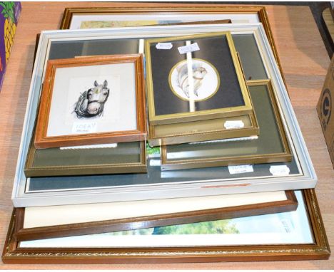 D M & E M Alderson, studies of horses, watercolours, signed and a colour print (9)