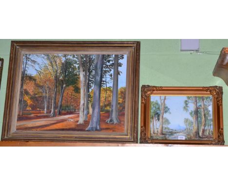 Andrew Park (20th/21st century) Australian, Cootamundra Gums, signed, oil on board, together with a further oil on board depi