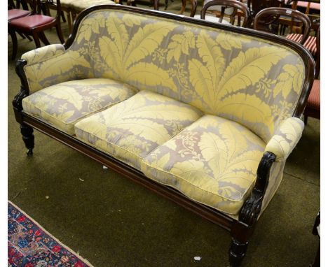 A Victorian rosewood show frame sofa on brass castors, in the manner of Gillow of Lancaster, purchased from Anthemion of Cart