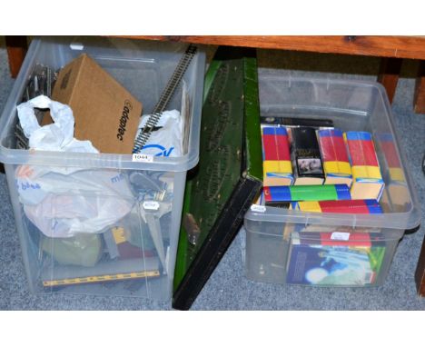 A quantity of OO gauge locomotives, rolling stock etc together with a quantity of Harry Potter volumes, a wooden bagatelle bo