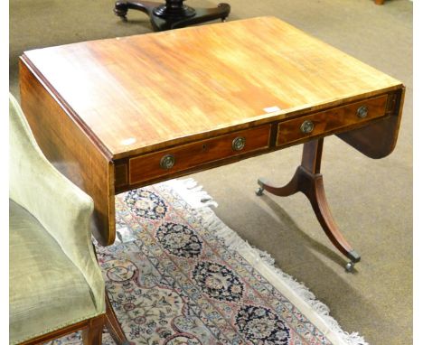 A cross banded and string inlaid mahogany sofa table 