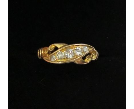 Early 19th Century 18 carat yellow gold diamond ring (5x old cuts 0.25 carat) size Q. Stones of nice colour and fine quality,