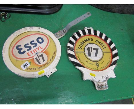 VINTAGE MOTORING ACCESSORIES, 2 petrol pump card holders , 1 by Pratts with paper advertising for Esso Ethyl &amp; Summer She
