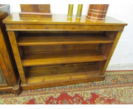 VICTORIAN FIGURED WALNUT BOOKCASE, open fronted adjustable shelf bookcase, 37" height 48" width 