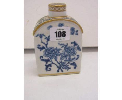 ORIENTAL CERAMICS, 18th Century Chinese underglaze blue tea caddy, decorated with floral design and gilt heightening, 5" heig