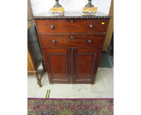 EARLY 19th CENTURY MAHOGANY CABINET, twin base cupboard with 2 long drawers above, mother-of-pearl inlaid knop handles, 41" h