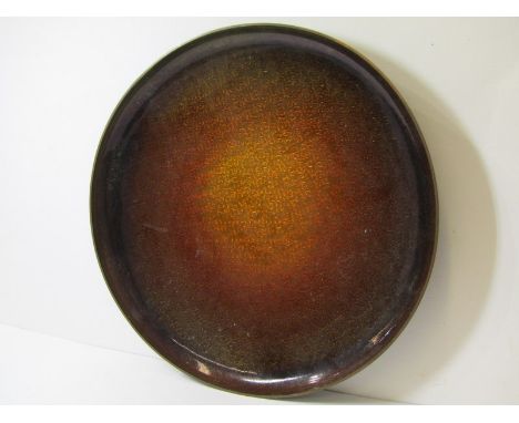 NORWEGIAN ENAMEL, David Anderson cherry enamelled shallow circular dish, 11" dia 