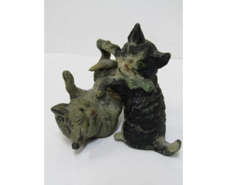PAINTED METAL GROUP of two playing kittens, style of Louis Wain, 2.25" height