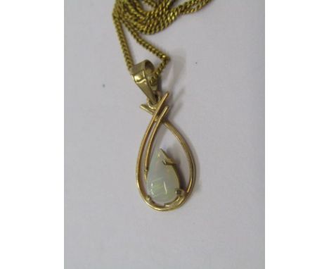 9ct YELLOW GOLD OPAL DROP PENDANT on 9ct yellow gold fine curb necklace 