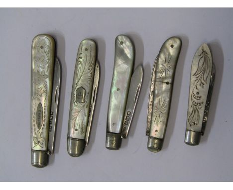 FRUIT KNIVES, selection of 5 mother-of-pearl handled silver bladed fruit knives, 5 in total 