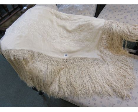 ORIENTAL TEXTILES, Chinese silk embroidered tasselled shawl 