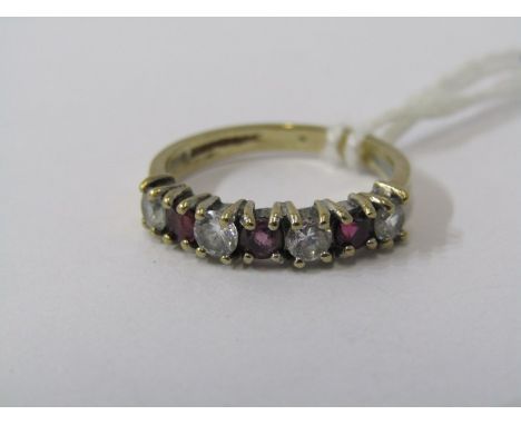 9ct YELLOW GOLD RED &amp; WHITE STONE ETERNITY STYLE RING, size K 