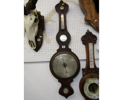 19th CENTURY MERCURY BAROMETER, by J Reynolds of St Austell, satin finish dial with thermometer 14" height 