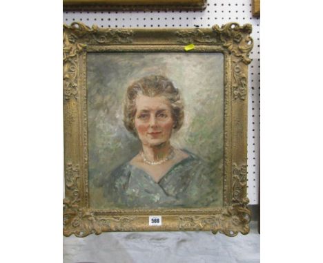 PORTRAIT, oil on canvas "Lady with The Pearl Necklace" 15" x 13" 