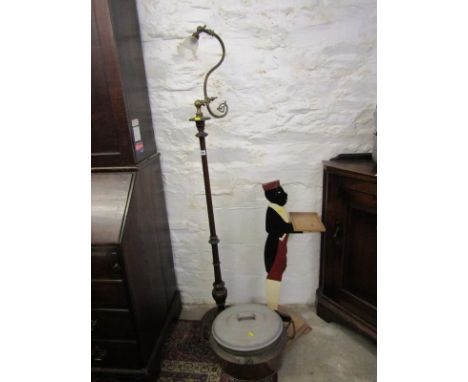 ANTIQUE LIGHTING, mahogany pole support adjustable brass scroll branch standard lamp with vintage crinoline glass shade toget