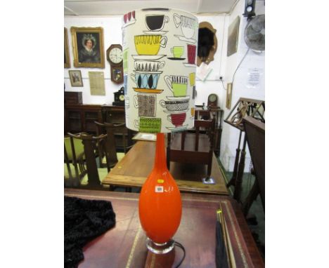 RETRO, orange glass bottle base table lamp and shade 