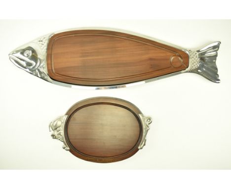 Jean Couzon, Orfevre, France - A vintage Art Deco inspired stainless steel &amp; wooden fish shaped serving platter in origin
