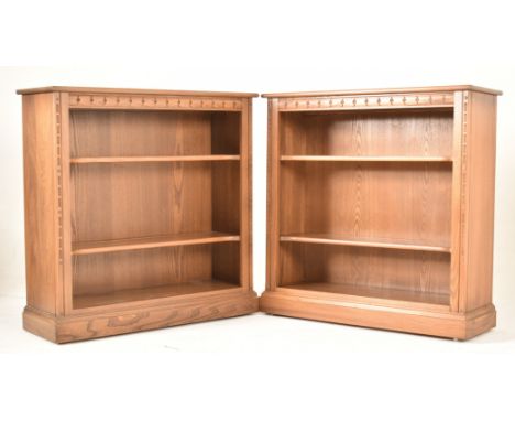 Lucien Ercolani for Ercol - Mural Range - A pair of retro 20th century circa 1980s Golden Dawn elm finish two shelves open fr