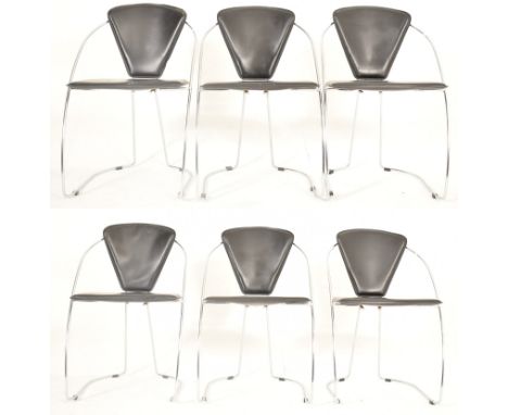 In the manner of Arrben, Italy - Linda Model - A set of six vintage 20th century leather &amp; chrome chairs. Each having bla