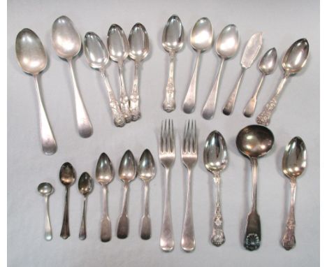 A collection of silver flatware, including twelve 'Kings' pattern dessert forks and spoons London 1828, eight 'Kings' pattern