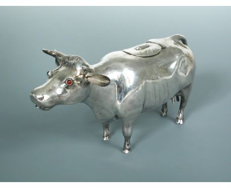 A large Victorian silver cow creamer, sponsor's mark Lewis Lewis, London import hallmarks for 1891, in addition to Dutch expo