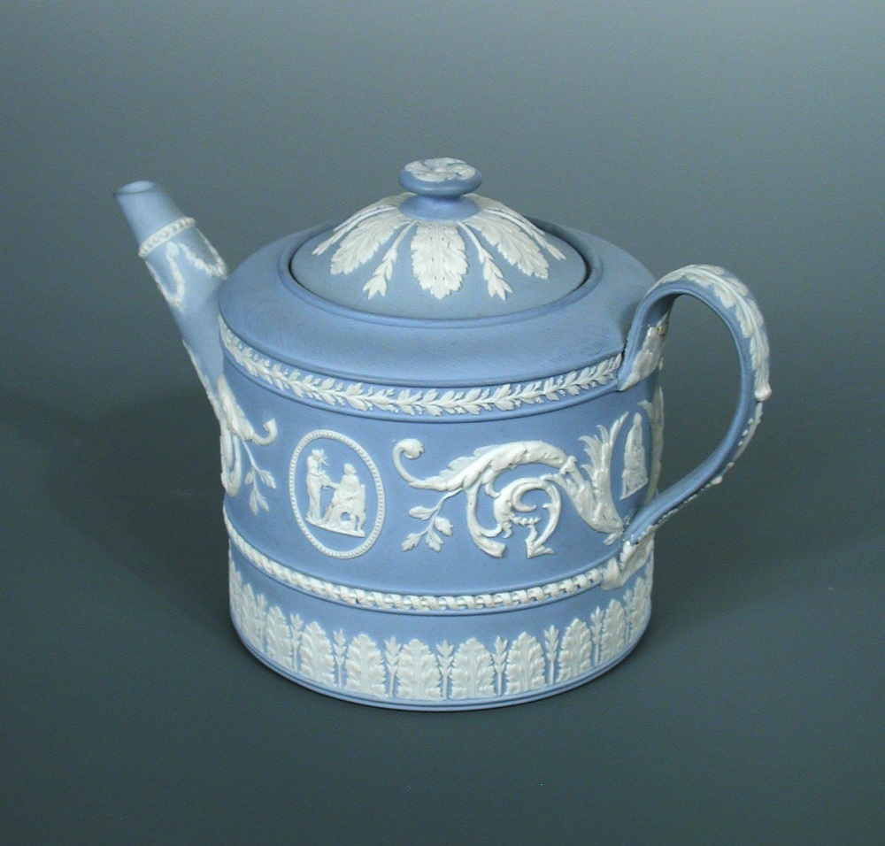 An 18th century Wedgwood jasperware teapot and cover, circa 1780, of