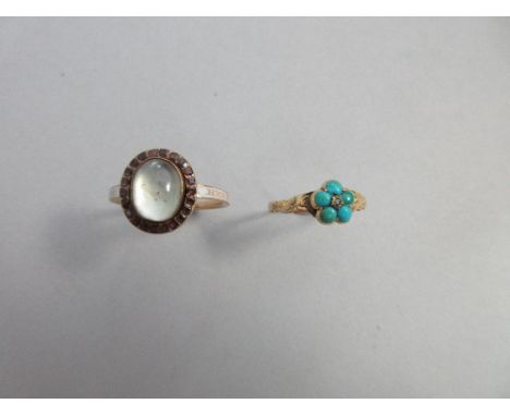 An 18th century gemset and enamel memorial ring together with a 19th century turquoise and diamond 'forget-me-not' ring, the 