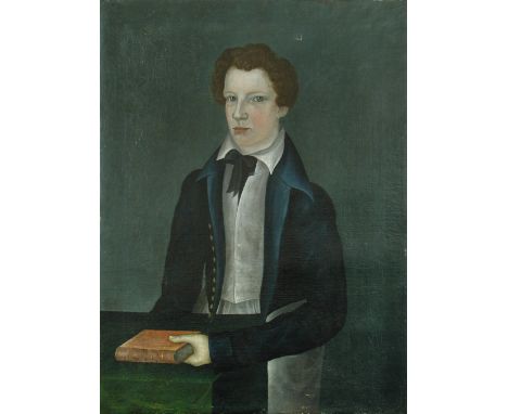Portuguese School, 19th Century  Naive portrait of a young man from Lisbon, Portugal oil on canvas, unframed 74 x 56cm (29 x 