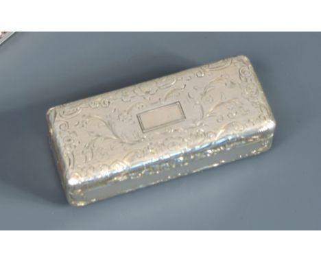 A French snuffbox, maker's mark indistinct, French 1st standard mark (950/1000 pure silver), of rectangular form with engine 