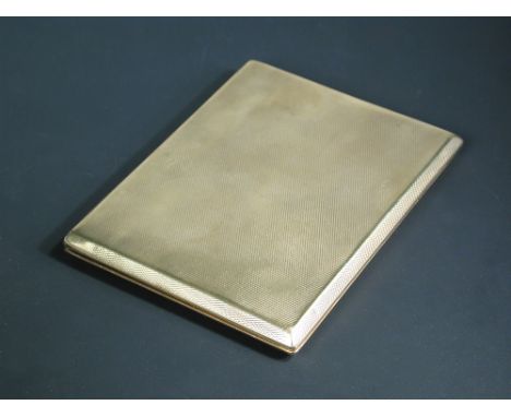 A 9ct gold pocket cigarette case,  by William Neale & Son, Birmingham 1927, engine turned all over with sliding locking actio
