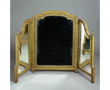 A Regency painted table mirror, of three sections, with bevelled plates 71 x 91cm (28 x 35in)  