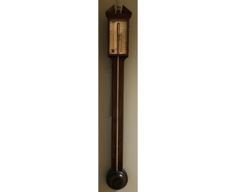 A 19th century mahogany stick barometer, the silvered register signed 'B. Bombelli Whitehaven' with thermometer and vernier b