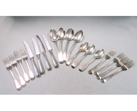 A collection of silver cutlery & flatware, comprising four 'Fiddle' pattern table forks by William Hutton & Sons, London 1911