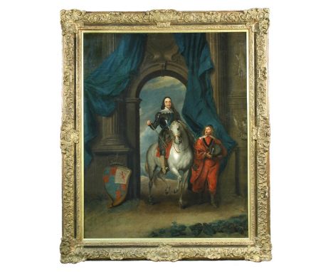 After Sir Anthony Van Dyck (Flemish, 1599-1641) An equestrian portrait of Charles I with M. de Saint Antoine oil on canvas 12