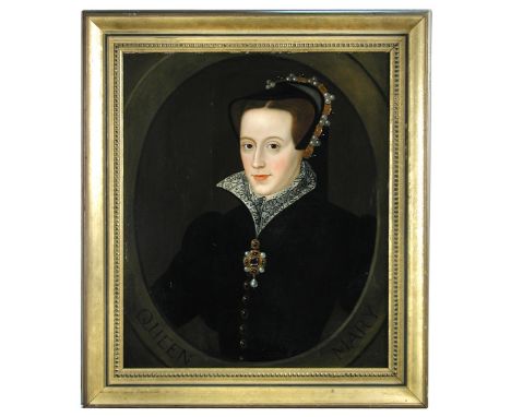 English School   Portrait of Queen Mary I (1516-1558) in a painted oval oil on canvas 62 x 53cm (24 x 21in) Provenance: The O