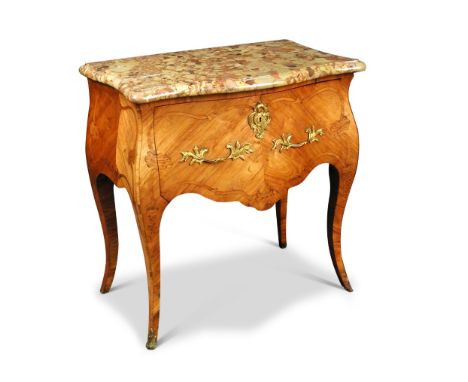 A Louis XV kingwood bombe commode, with scagliola marble, fitted a single drawer, ormolu mounts, on swept legs and sabot 79 x
