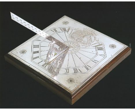 An 18th century silvered brass armorial sundial,  with a later nomen, bearing the arms of the Beauchamps of Brittany and the 