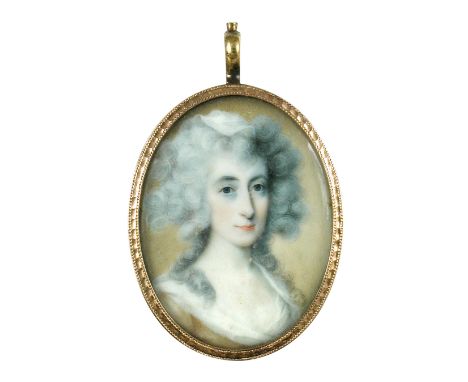 English School, 18th Century  A portrait miniature of a lady, oval, 4 cm (1.5in), in a gilt frame; together with  a Regency p