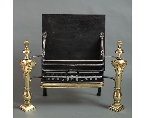 An early 18th century brass and iron fire grate, with removable feet 61 x 71 x 30cm (24 x 28 x 12in)  