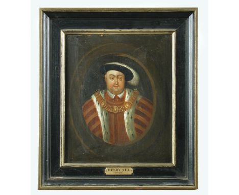 English School   Portrait of Henry VIII (1509-1547), head and shoulders, wearing an ermine-trimmed coat, gold chain and feath