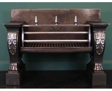 An early 19th century cast iron Sarcophagus fire grate in the manner of George Bullock (1777-1818), the barred grate with spi