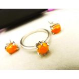 Sterling Silver Cabochon Opal Ring & Earrings Set New with Gift Box